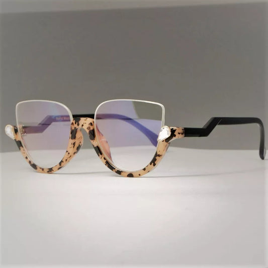 45159 Semi-Rimless Cat Eye Anti Blue Women Glasses Frame Crystal Diamonds EyeGlasses Frames Fashion Lady Eyewear